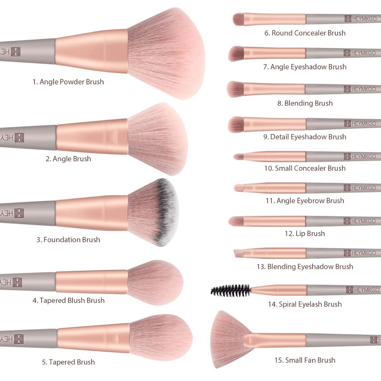 Pinselset Makeup HEYMKGO 15Pcs Synthetische Borsten Grüne Farbe Konischer Griff Make up Pinsel Set Schminkpinsel Gesicht Auge Lidschatten Mit Tragbarer Kordelzug Flanell Tasche (Rosa)