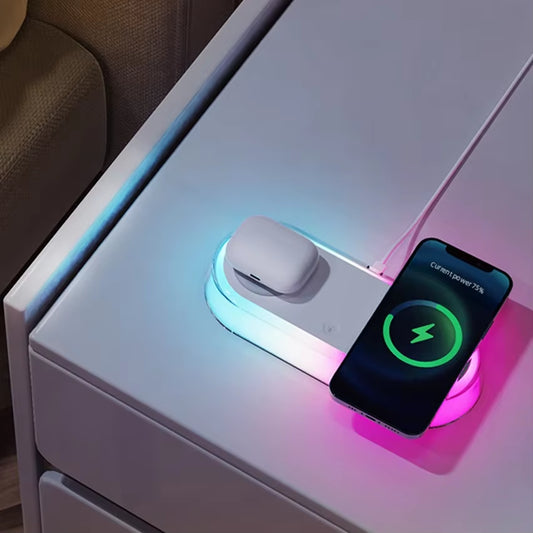 Wireless Charger Alarm Clock Time LED Light Thermometer Earphone Phone Charger 15W Fast Charging Dock Station for Iphone Samsung