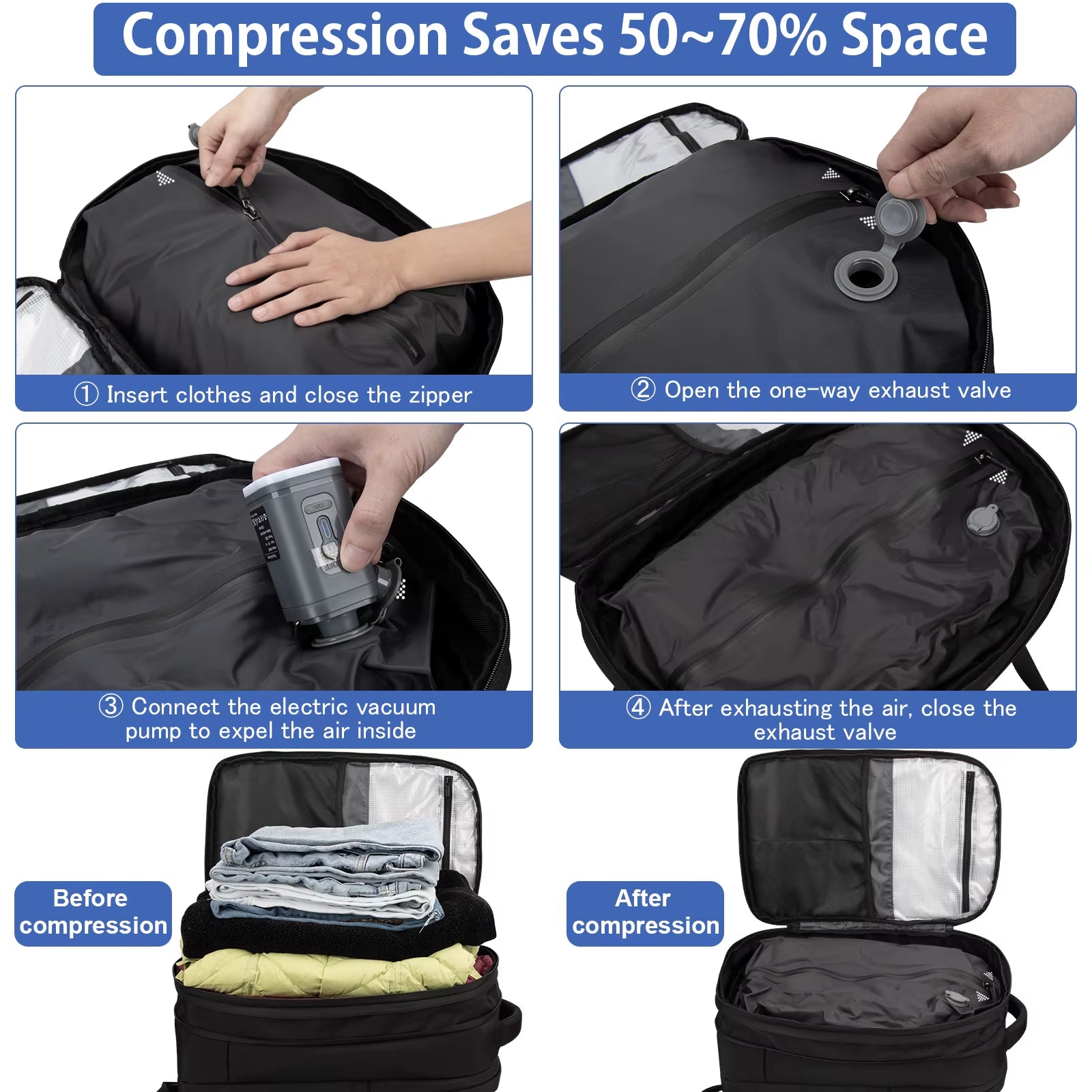 Travel Vacuum Backpack Expandable Compression Camp Large Capacity Outdoor Backpack Leisure Travel Bag Air Backpack Waterproof